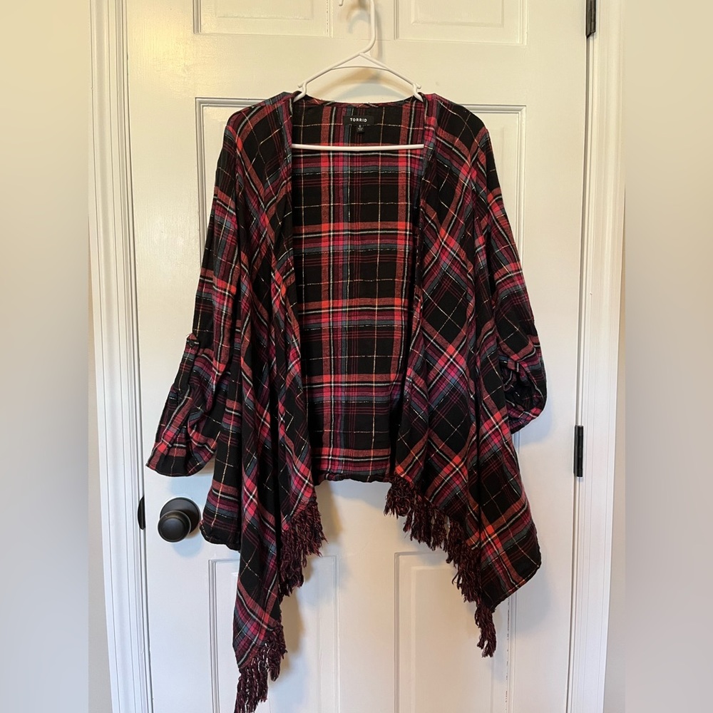 Torrid Flannel Cardigan with Fringe